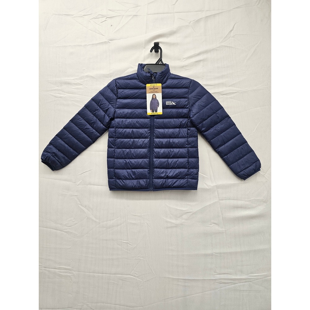 Eddie Bauer Kids Youth Down Packable Jacket Navy‎ Blue Puffer Coat E834OW903 7/8